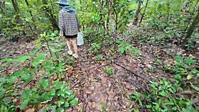 thai girl walks and talks while picking mushrooms in the forest, secretly showing off deep in the woods with clear thai voice