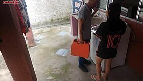 Latina housewife pays technician with ass