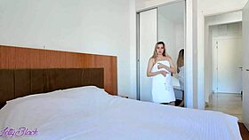 horny woman seduces and swallows cum in roleplay