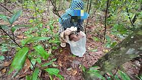 thai girl walks and talks while picking mushrooms in the forest, secretly showing off deep in the woods with clear thai voice