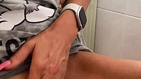 In the early morning, she gently caresses her small clit with fingers