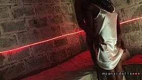 Ebony babe fingers her pussy while giving blowjob with vibrator