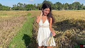 Cute rice picker agrees to quick outdoor sex as payment for her work in the fields