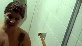 Exhibitionist flashing after shower leads to intense anal fucking