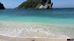 Walking with hot cum on my face on a public beach full of people - cumwalk