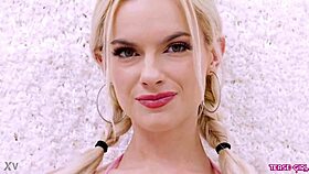 Radiant blonde girl showcases her sexy body