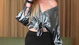 Hazel Ash Tries-On Models Strange Yoga-Pants Leggings Shiny Shirt And High Heel Boots Shoes Stilettos