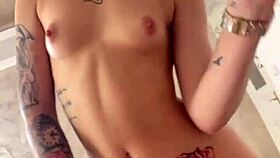 Petite brunette teen 18+ model with natural tits does rimming, deepthroat, and messy cum on face