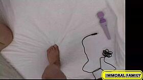 busty brunette babe gets spitroasted in bedroom, deepthroat blowjob, doggystyle fucking, cowgirl riding, creampie, screaming orgasm