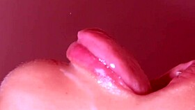 the experienced milf kneels down for a close-up blowjob, licking first then deepthroating until cum in mouth