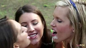 Sasha, Serena, and Sara, let's make this threesome lesbian party in the woods unforgettable