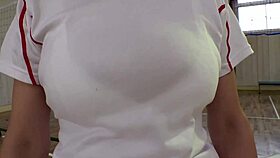 Watch this Japanese volleyball player with huge tits practicing secretly in her fourth video, she whispers.