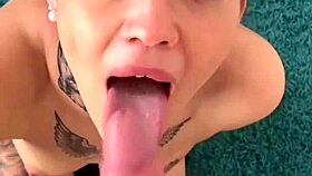 Petite brunette teen 18+ model with natural tits does rimming, deepthroat, and messy cum on face