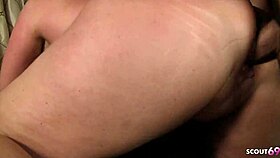 mature woman with large natural breasts and big buttocks meets young man with impressive physique