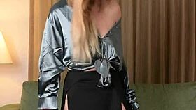 Hazel Ash Tries-On Models Strange Yoga-Pants Leggings Shiny Shirt And High Heel Boots Shoes Stilettos