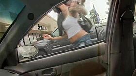 Hot Babe Fingers Herself While Sucking Cock Through Glory Hole