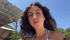 Walking with hot cum on my face on a public beach full of people - cumwalk