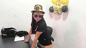 the hot office worker prepares an anal plug to play with her horny buttocks