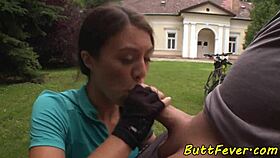 European Teen Bent Over For Outdoor Assfucking Before Blowjob