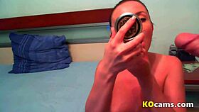 Brunette wife passionately gives blowjob to husband.