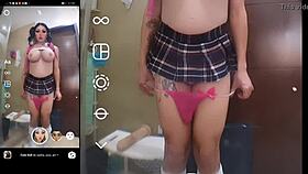 Futanari trap experiments with big tit filters in a playful scene.