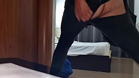 horny guy rips jeans jerks fast huge cock balls ass close up massive cumshot 😈💦