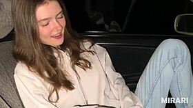 young slut fucks lover in car, amateur couple cumshot facial