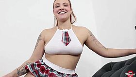 redhead pornstar gives deepthroat blowjob footjob teasing big ass