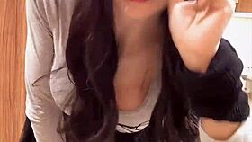 busty asian ladyboy in crossdressing quietly masturbates in this cute solo video.