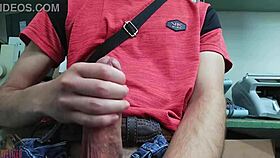 ever wondered about jerking off at work? this skinny guy stroked his monster cock on the desk, feeling so exposed and horny