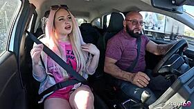 crazy bitch seduces old german driver for outdoor sex