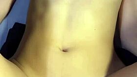 in the bedroom, he CUMS on her belly during passionate sex.