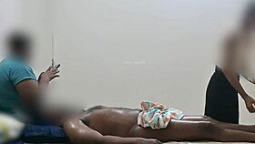 A group of friends enjoy a happy ending massage in the spa, leading to a threesome.