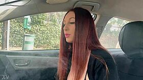 Italian long hair hot milf artemisia love solo in the car smoking fetish session