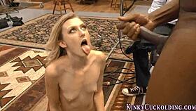 teen slut fucking bbc while humiliating old cuckold