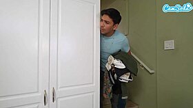 busty latina caught masturbating on webcam, then fucked by her step-brother