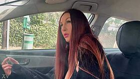 Italian long hair hot milf artemisia love solo in the car smoking fetish session