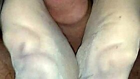 homemade nylon footjob leads to cumshot
