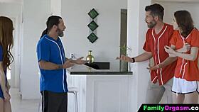 Teens hanging out with older mentors to learn baseball basics together