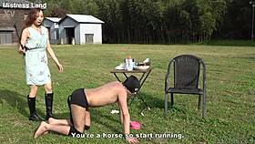 japanese mistress risa walking her slave pet in the outdoor