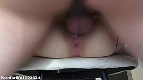 Fucking neighbors girlfriend on his favorite chair with creamy orgasms and huge cumshot on pussy