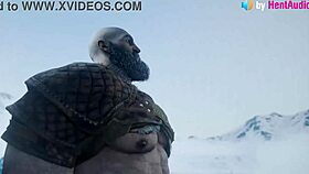 kratos x freya blowjob and pussy fuck