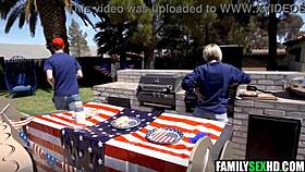 Young brunette threesomed with big cock group on holiday