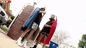 bosomy veronica rayne fucks two strangers outdoors