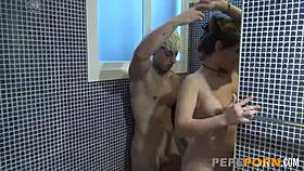 pregnant aurora relaxes in the shower