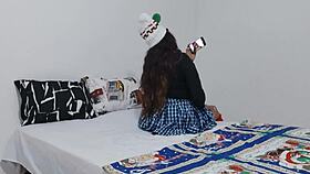 An 18-year-old sexy latina brunette student started making porn for her teacher, all in her uniform