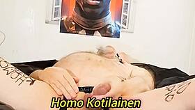 The fat gay slut explores anal pleasures with toys