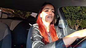 redhead driver catches guy masturbating in car