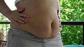 chubby milf mukbang fat belly outdoor