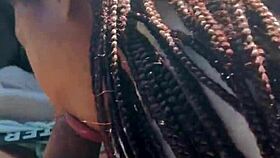 Her mouth fills with big black cock cum in the car.